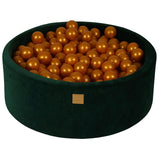 Baby Foam Round Ball Pit 90x30cm with 200 Balls 7cm Certified, Velvet, Dark Green: Gold