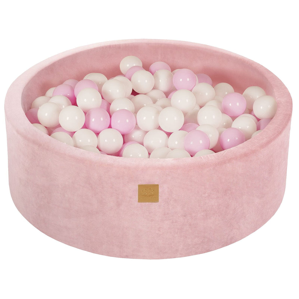 Baby Foam Round Ball Pit 90x30cm with 200 Balls 7cm Certified, Velvet, Power Pink: White/Pastel pink