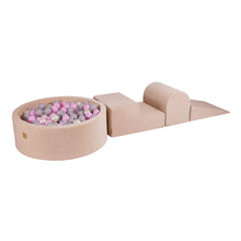 Cargar imagen en el visor de la galería, Foam 3 elements Playset with Ball Pit 90x30cm with 200 Balls Certified, Velvet, Ecru: Transparentne/Pastel Pink/White Pearl/Gray