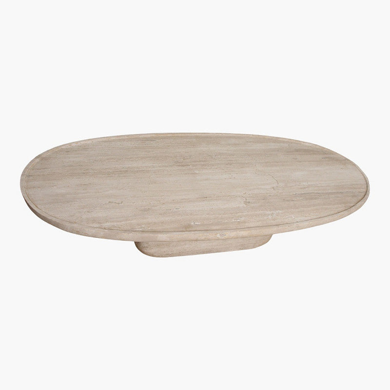 Travertine oval shape coffee table upper edge