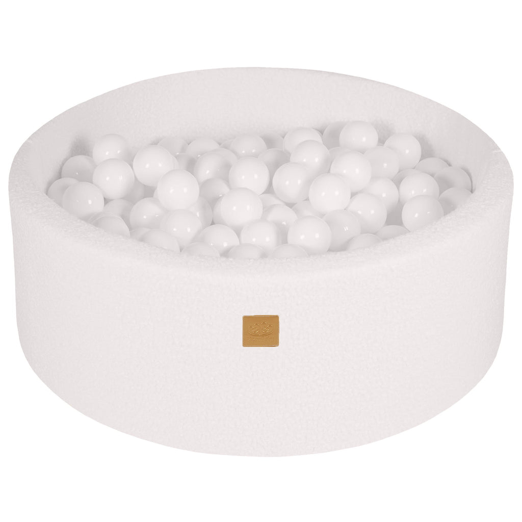 Baby Foam Round Ball Pit 90x30cm with 200 Balls 7cm Certified, Boucle, White: White