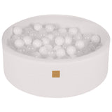 Baby Foam Round Ball Pit 90x30cm with 200 Balls 7cm Certified, Boucle, White: White/Transparent