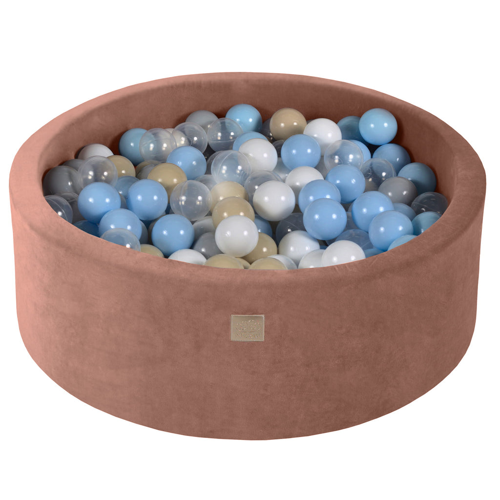 Baby Foam Round Ball Pit 90x30cm with 200 Balls 7cm Certified, Velvet, Beige: Baby Blue/Beige/White/Transparent