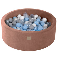 Load image into Gallery viewer, Baby Foam Round Ball Pit 90x30cm with 200 Balls 7cm Certified, Velvet, Beige: Baby Blue/White/Gray/Transparent