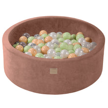 Load image into Gallery viewer, Baby Foam Round Ball Pit 90x30cm with 200 Balls 7cm Certified, Velvet, Beige: Light Green/White Pearl/Beige/Transparent