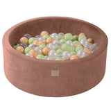 Baby Foam Round Ball Pit 90x30cm with 200 Balls 7cm Certified, Velvet, Beige: Light Green/White Pearl/Beige/Transparent