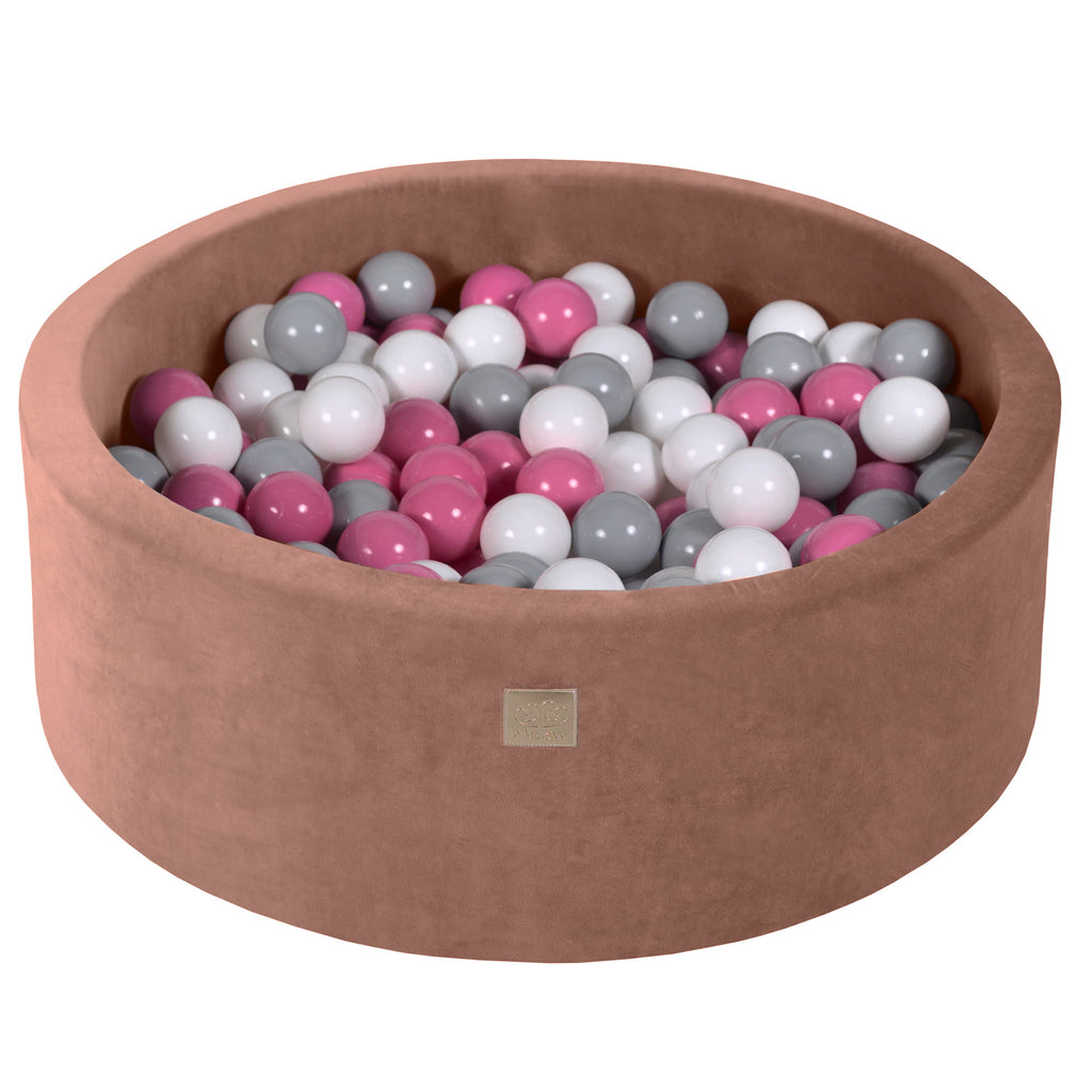 Baby Foam Round Ball Pit 90x30cm with 200 Balls 7cm Certified, Velvet, Beige: Light Pink/Gray/ White