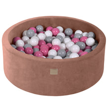 Load image into Gallery viewer, Baby Foam Round Ball Pit 90x30cm with 200 Balls 7cm Certified, Velvet, Beige: Light Pink/Gray/ White