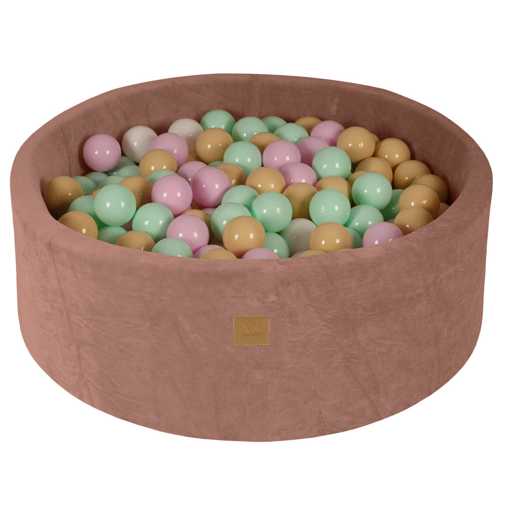 Baby Foam Round Ball Pit 90x30cm with 200 Balls 7cm Certified, Velvet, Beige: Pastel pink/Mint/White/Beige