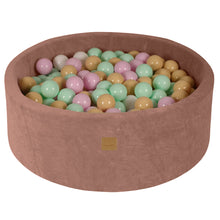 Load image into Gallery viewer, Baby Foam Round Ball Pit 90x30cm with 200 Balls 7cm Certified, Velvet, Beige: Pastel pink/Mint/White/Beige