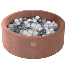 Load image into Gallery viewer, Baby Foam Round Ball Pit 90x30cm with 200 Balls 7cm Certified, Velvet, Beige: Silver/White/Transparent