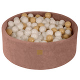 Baby Foam Round Ball Pit 90x30cm with 200 Balls 7cm Certified, Velvet, Beige: White/Beige