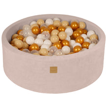 Load image into Gallery viewer, Baby Foam Round Ball Pit 90x30cm with 200 Balls 7cm Certified, Velvet, Ecru: Gold/Beige/White/Transparent