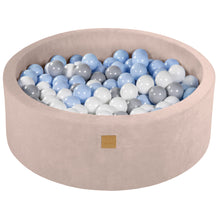 Load image into Gallery viewer, Baby Foam Round Ball Pit 90x30cm with 200 Balls 7cm Certified, Velvet, Ecru: Gray/White/Baby Blue