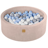 Baby Foam Round Ball Pit 90x30cm with 200 Balls 7cm Certified, Velvet, Ecru: Gray/White/Baby Blue