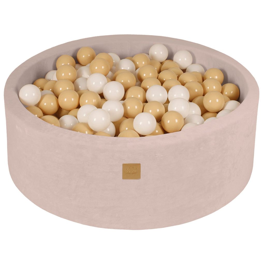 Baby Foam Round Ball Pit 90x30cm with 200 Balls 7cm Certified, Velvet, Ecru: White/Beige