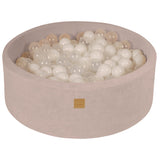 Baby Foam Round Ball Pit 90x30cm with 200 Balls 7cm Certified, Velvet, Ecru: White/Transparent