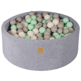 Baby Foam Round Ball Pit 90x30cm with 200 Balls 7cm Certified, Velvet, Light Grey: White/Gray/Mint