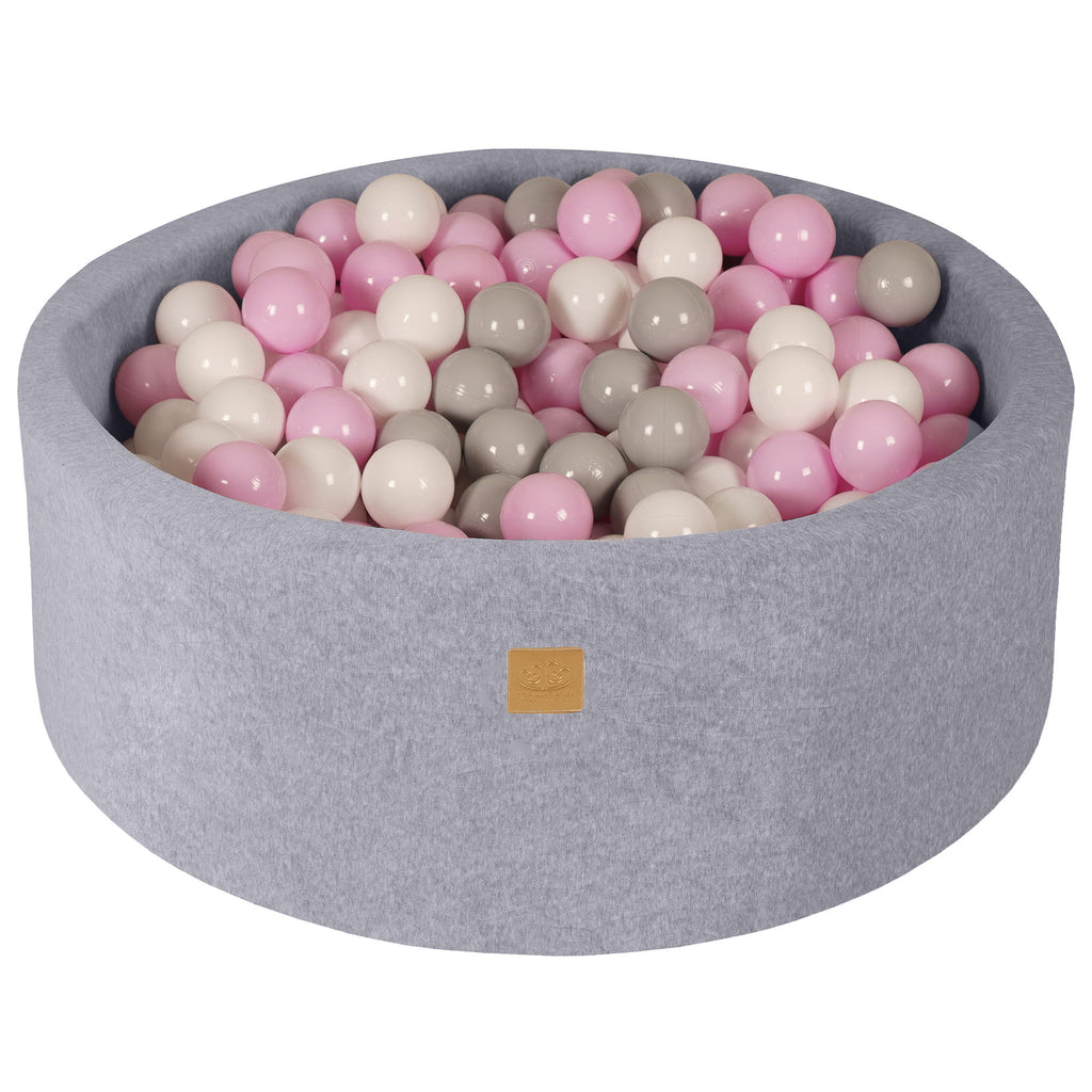 Baby Foam Round Ball Pit 90x30cm with 200 Balls 7cm Certified, Velvet, Light Grey: White/Gray/Pastel pink