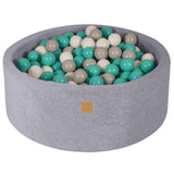 Baby Foam Round Ball Pit 90x30cm with 200 Balls 7cm Certified, Velvet, Light Grey: White/Gray/Turquoise