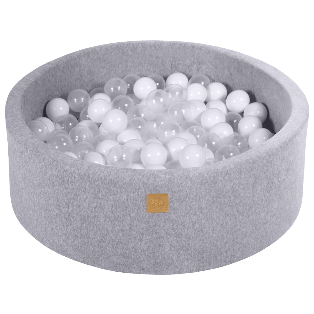 Baby Foam Round Ball Pit 90x30cm with 200 Balls 7cm Certified, Velvet, Light Grey: White/Transparent