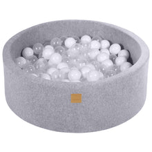 Load image into Gallery viewer, Baby Foam Round Ball Pit 90x30cm with 200 Balls 7cm Certified, Velvet, Light Grey: White/Transparent