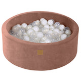 Baby Foam Round Ball Pit 90x30cm with 200 Balls 7cm Certified, Velvet, Beige: White/Transparent