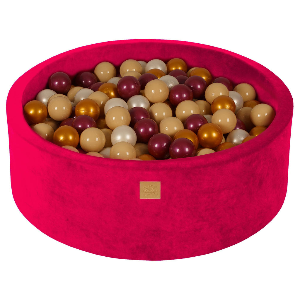 Baby Foam Round Ball Pit 90x30cm with 200 Balls 7cm Certified, Velvet, Magenta: Burgundy Pearl/Gold/White pearl/Beige