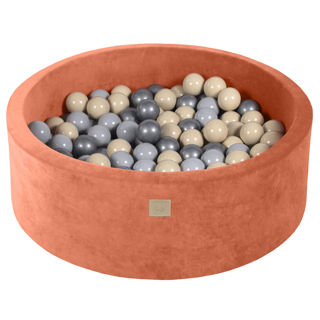 Baby Foam Round Ball Pit 90x30cm with 200 Balls 7cm Certified, Velvet, Marsala Red: Beige, Gray, srebrny