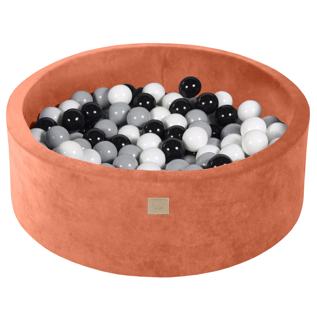 Baby Foam Round Ball Pit 90x30cm with 200 Balls 7cm Certified, Velvet, Marsala Red: Black/Gray/White