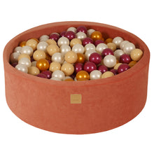 Laden Sie das Bild in den Galerie-Viewer, Baby Foam Round Ball Pit 90x30cm with 200 Balls 7cm Certified, Velvet, Marsala Red: Burgundy Pearl/Gold/White pearl/Beige