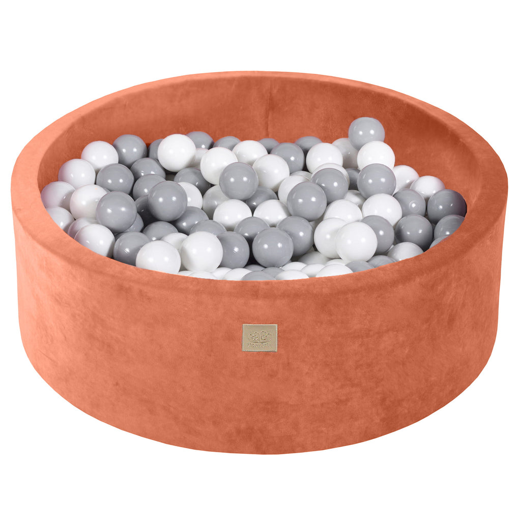 Baby Foam Round Ball Pit 90x30cm with 200 Balls 7cm Certified, Velvet, Marsala Red: Gray/White