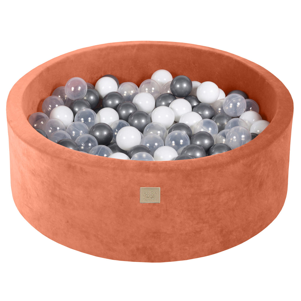 Baby Foam Round Ball Pit 90x30cm with 200 Balls 7cm Certified, Velvet, Marsala Red: Silver/White/Transparent