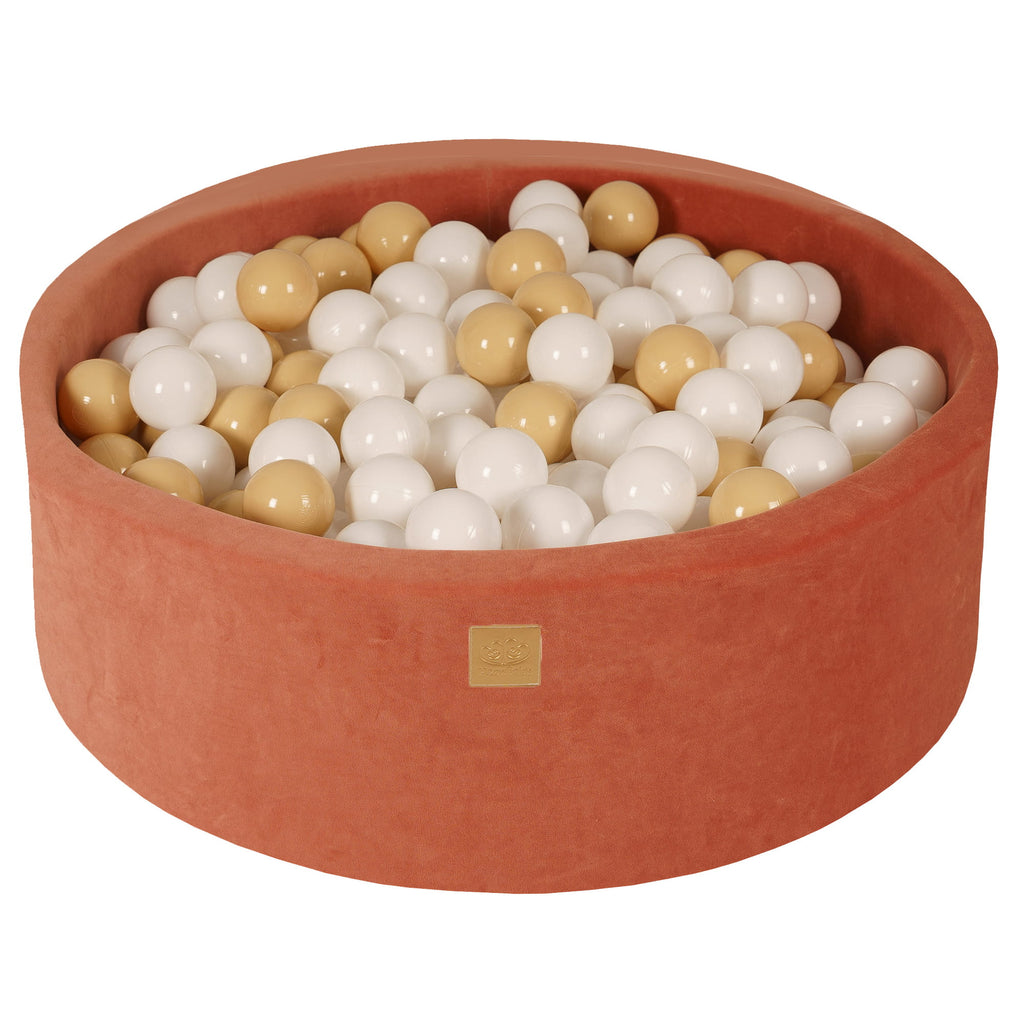 Baby Foam Round Ball Pit 90x30cm with 200 Balls 7cm Certified, Velvet, Marsala Red: White/Beige