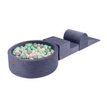 Cargar imagen en el visor de la galería, Foam 3 elements Playset with Ball Pit 90x30cm with 200 Balls Certified, Velvet, Grey Blue: White/Gray/Mint