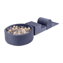 Cargar imagen en el visor de la galería, Foam 3 elements Playset with Ball Pit 90x30cm with 200 Balls Certified, Velvet, Grey Blue: White Pearl/Transparent/Silver