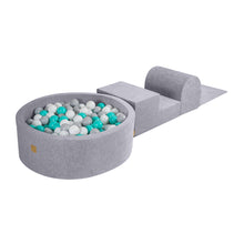 Carica l&#39;immagine nel visualizzatore di Gallery, Foam 3 elements Playset with Ball Pit 90x30cm with 200 Balls Certified, Velvet, Light Grey: White/Gray/Turquise