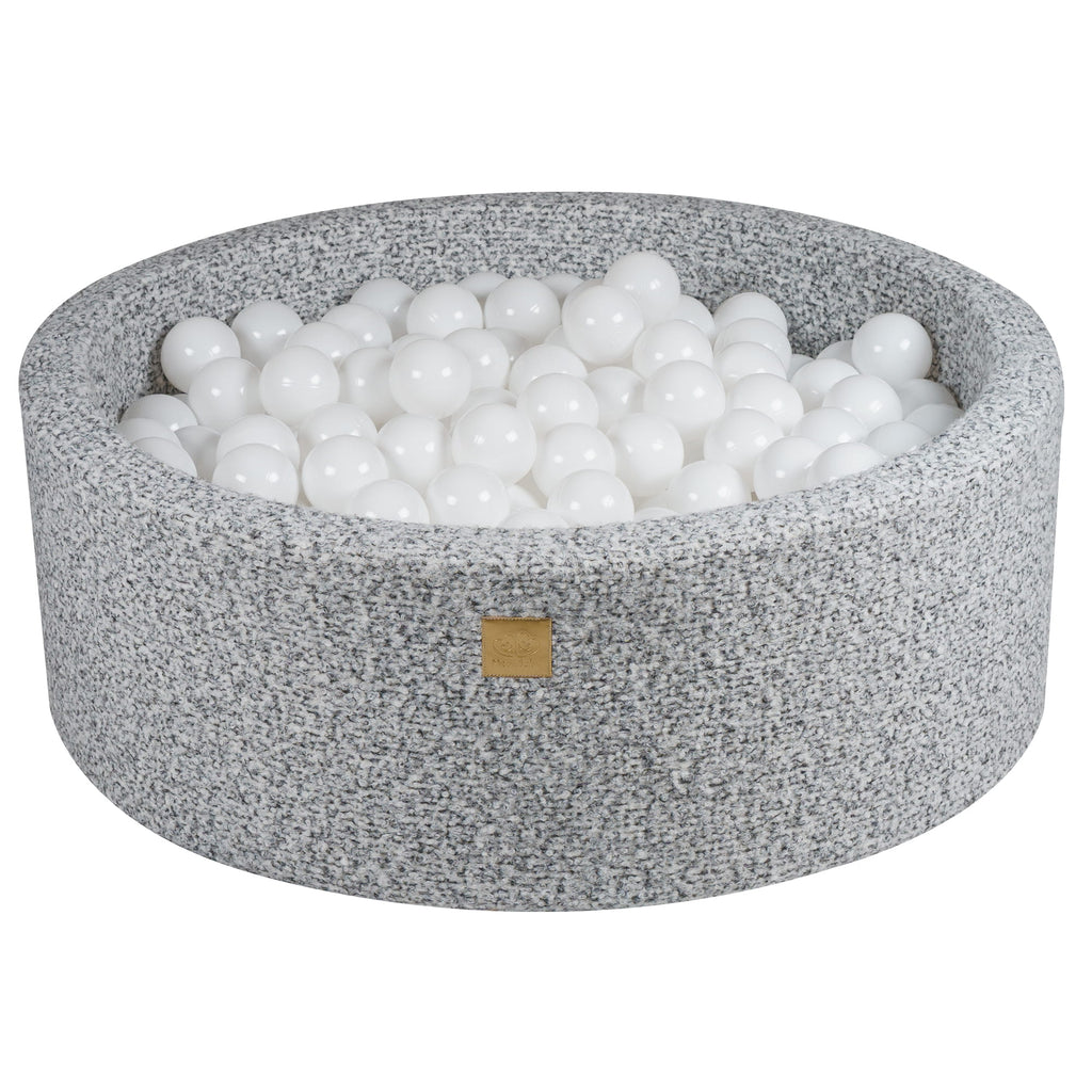 Baby Foam Round Ball Pit 90x30cm with 200 Balls 7cm Certified, Boucle, Marled Grey: White