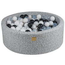 Load image into Gallery viewer, Baby Foam Round Ball Pit 90x30cm with 200 Balls 7cm Certified, Boucle, Marled Grey: Black/White/Transparent