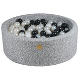 Baby Foam Round Ball Pit 90x30cm with 200 Balls 7cm Certified, Boucle, Marled Grey: White/White Pearl/Black