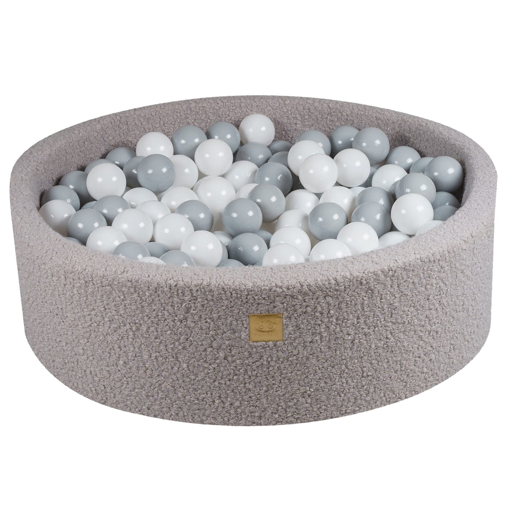 Baby Foam Round Ball Pit 90x30cm with 200 Balls 7cm Certified, Boucle, Grey: White/Grey