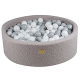 Baby Foam Round Ball Pit 90x30cm with 200 Balls 7cm Certified, Boucle, Grey: White/Grey