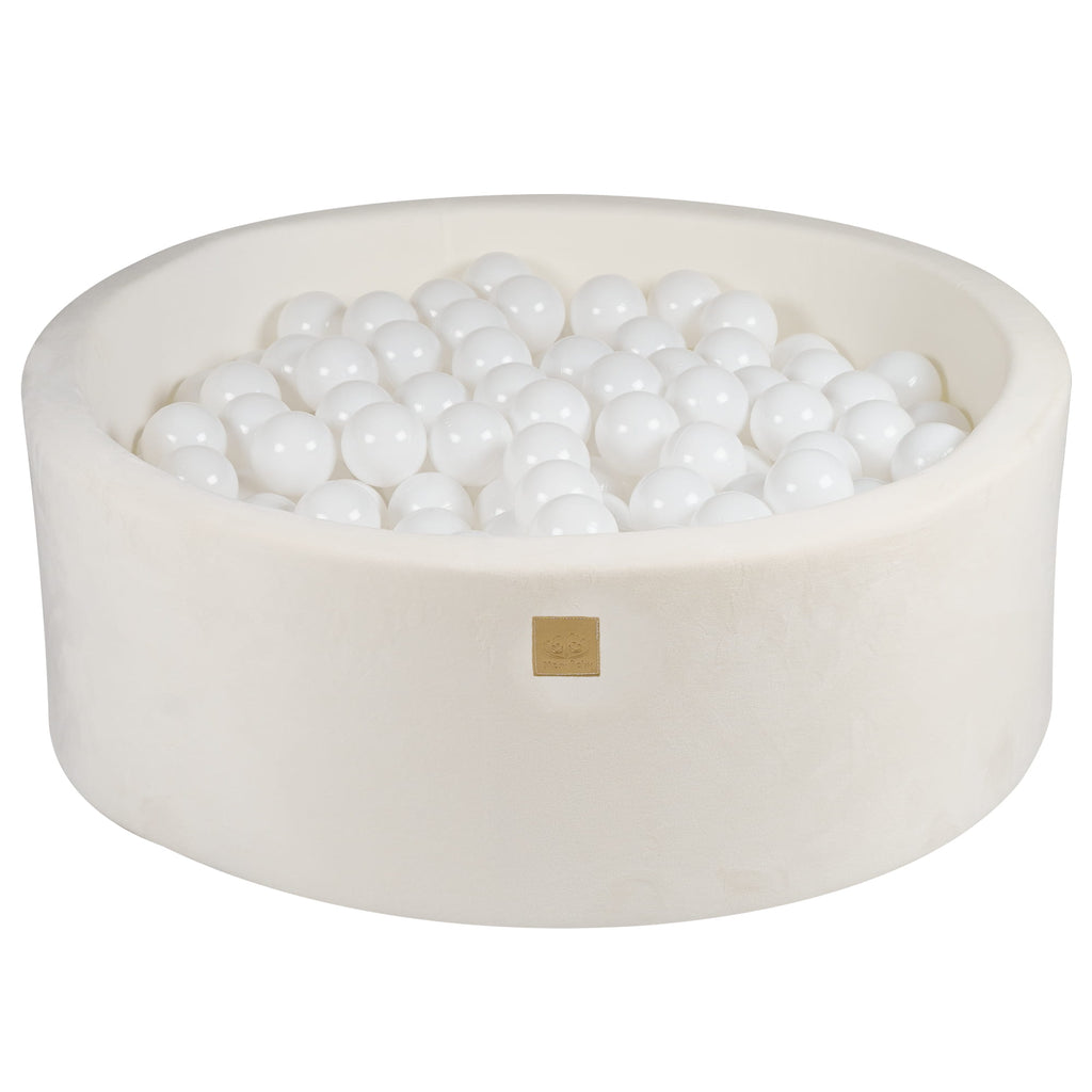 Baby Foam Round Ball Pit 90x30cm with 200 Balls 7cm Certified, Supersoft Velvet, White: White