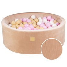 Load image into Gallery viewer, Baby Foam Round Ball Pit 90x30cm with 200 Balls 7cm Certified, Velvet Corduroy, Sand: pastel pink, white, beige