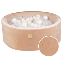 Load image into Gallery viewer, Baby Foam Round Ball Pit 90x30cm with 200 Balls 7cm Certified, Velvet Corduroy, Sand: white, white pearl, transparent