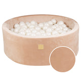 Baby Foam Round Ball Pit 90x30cm with 200 Balls 7cm Certified, Velvet Corduroy, Sand: white pearl