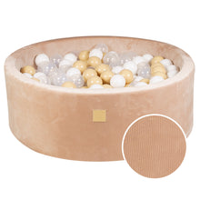 Load image into Gallery viewer, Baby Foam Round Ball Pit 90x30cm with 200 Balls 7cm Certified, Velvet Corduroy, Sand: transparent, white, beige