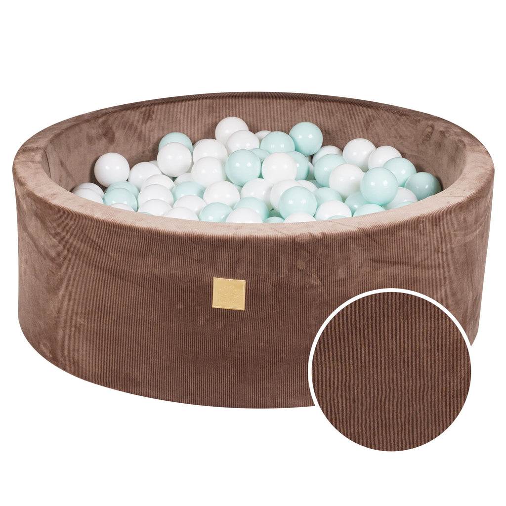 Baby Foam Round Ball Pit 90x30cm with 200 Balls 7cm Certified, Velvet Corduroy, Chocolate: white, mint