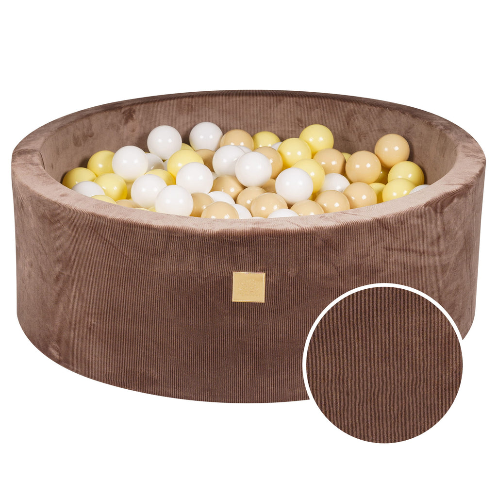 Baby Foam Round Ball Pit 90x30cm with 200 Balls 7cm Certified, Velvet Corduroy, Chocolate: beige, white, yellow