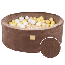 Load image into Gallery viewer, Baby Foam Round Ball Pit 90x30cm with 200 Balls 7cm Certified, Velvet Corduroy, Chocolate: beige, white, yellow